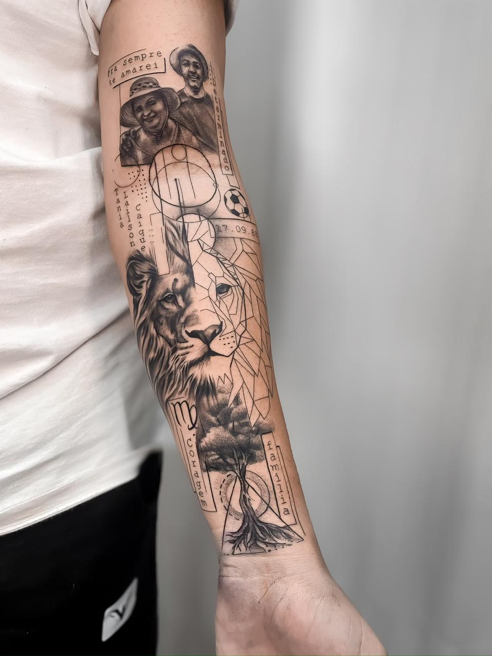 Tatuagem Fine Art leão geométrico